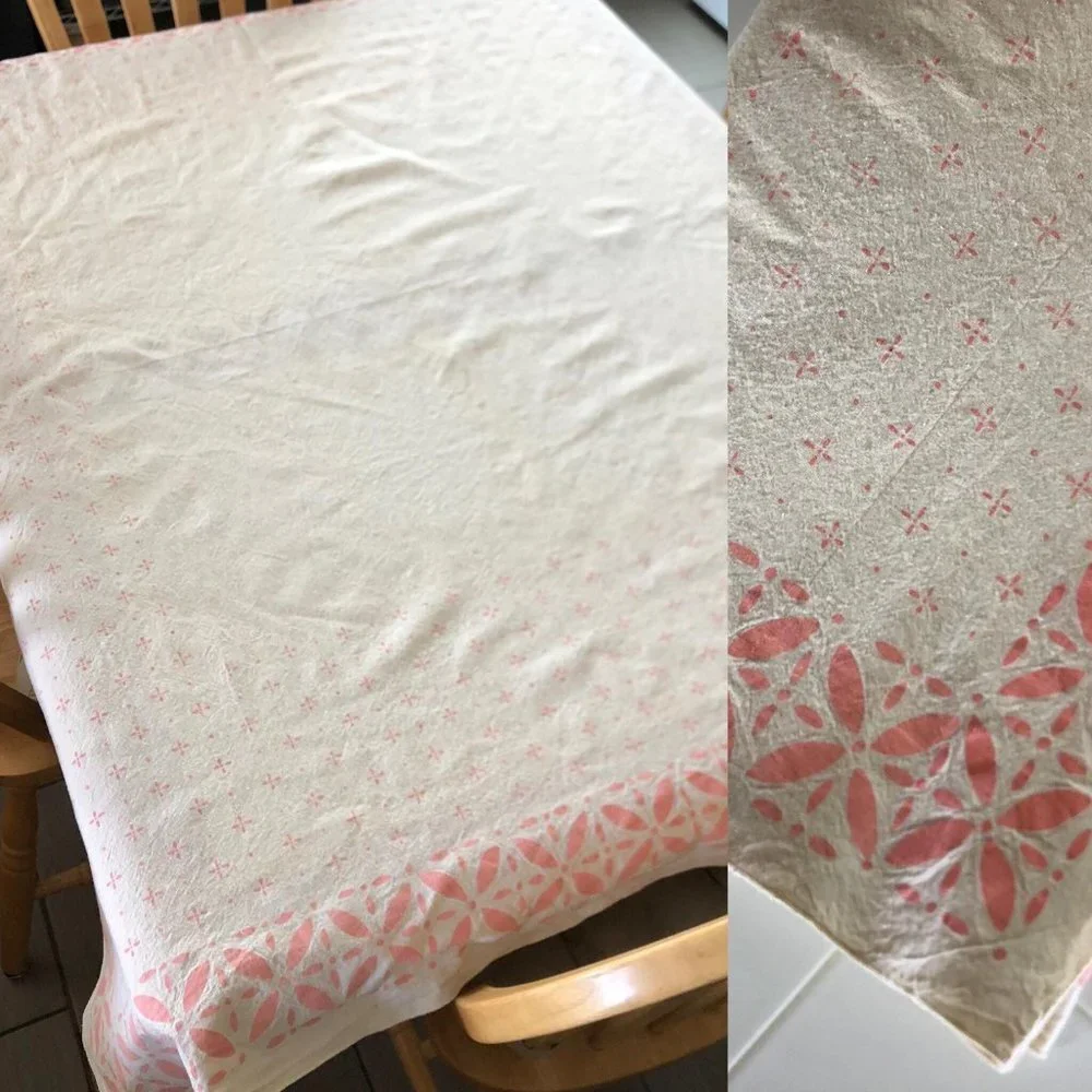 Vintage Beige Floral Tablecloth - 1960s Midcentury Modern Cottagecore Decor